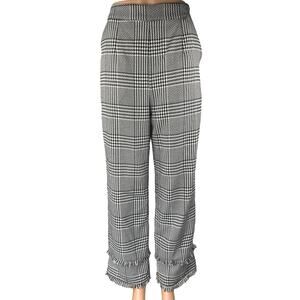 Lovers + Friends Betty Black White Plaid Checkered Fringe Trousers Pants Size M